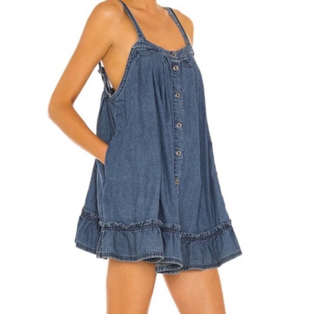 Free People Denim Tank Ruffle Dress